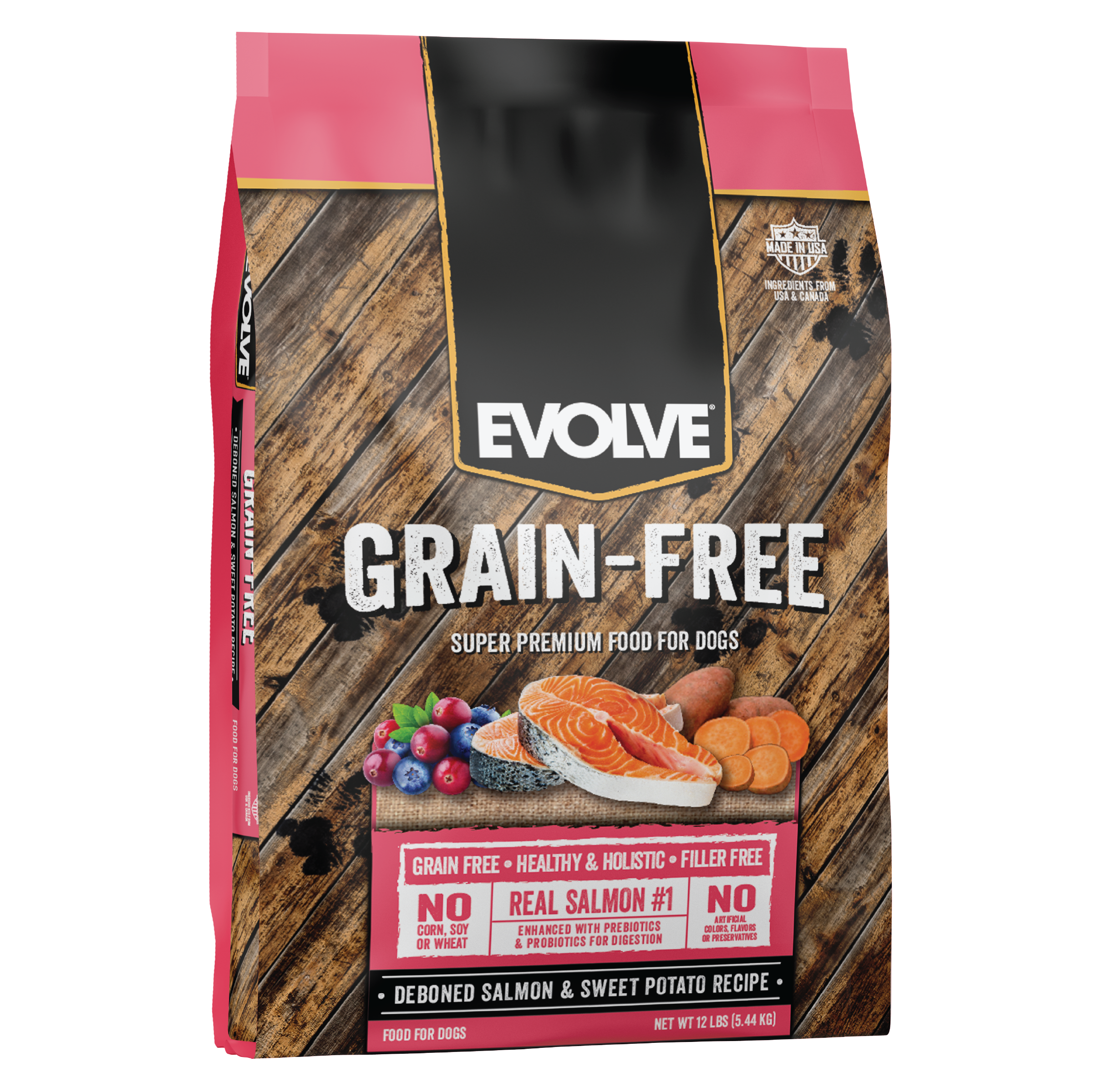 salmon & sweet potato dog food 12 LB - Front Panel