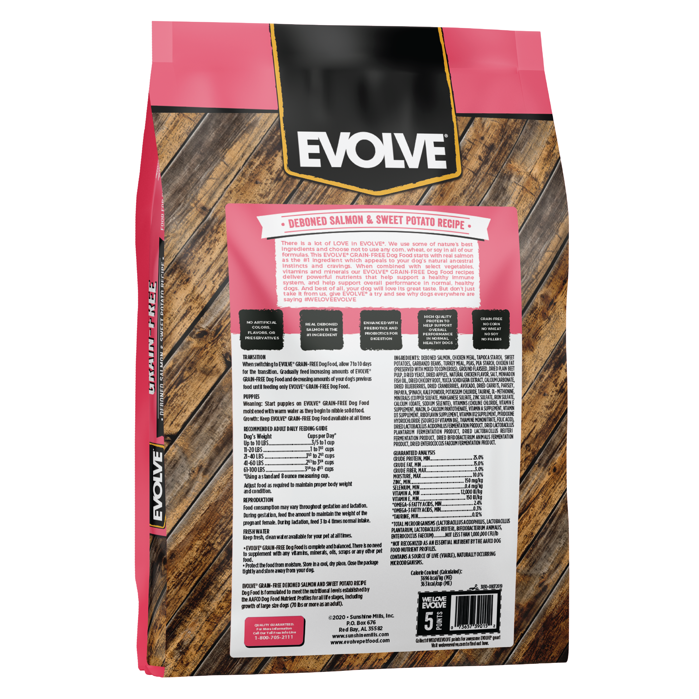 salmon & sweet potato dog food 12 LB - Back Panel