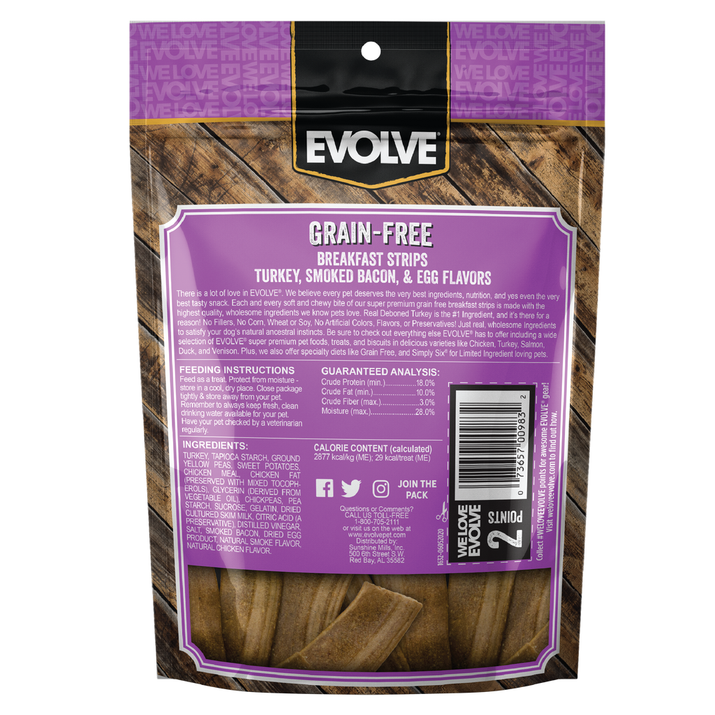 Evolve Grain Free Breakfast Strips Dog Treats Soft Dog Treats | 6 oz, 25 oz