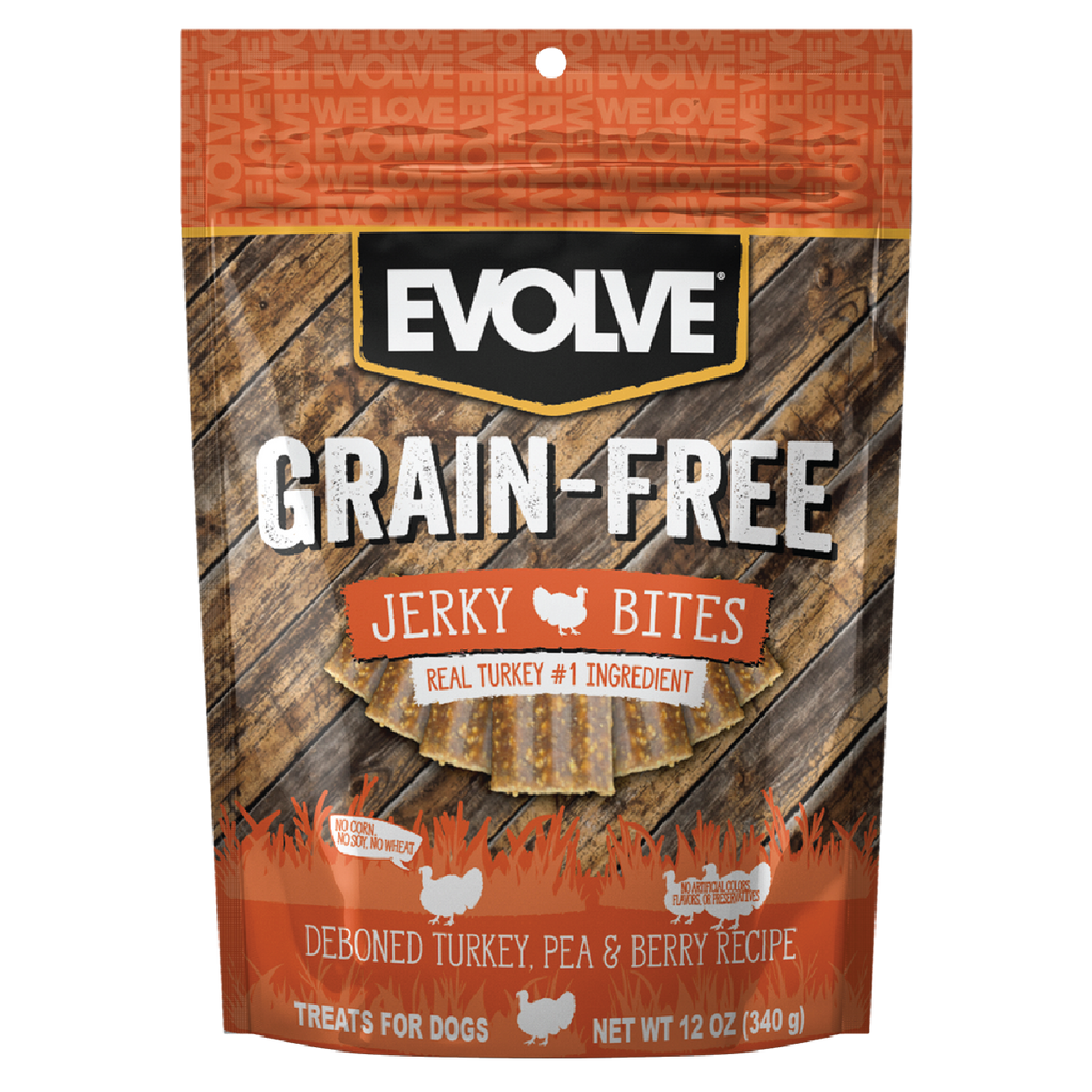 Evolve Grain Free Turkey, Pea, & Berry Recipe Jerky Bites Soft Dog Treats | 12 oz