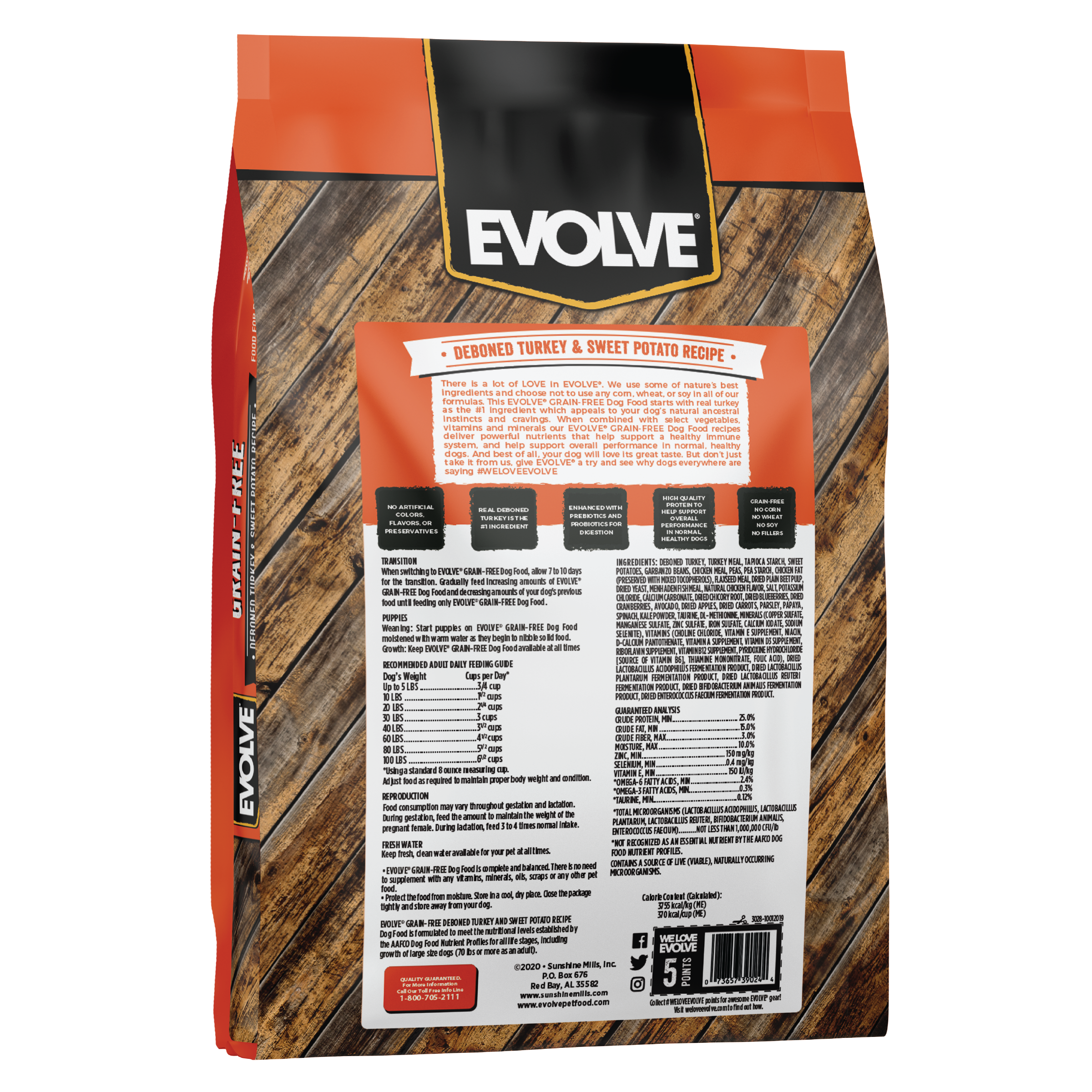 turkey grain free dog food, 13 LB - back panel