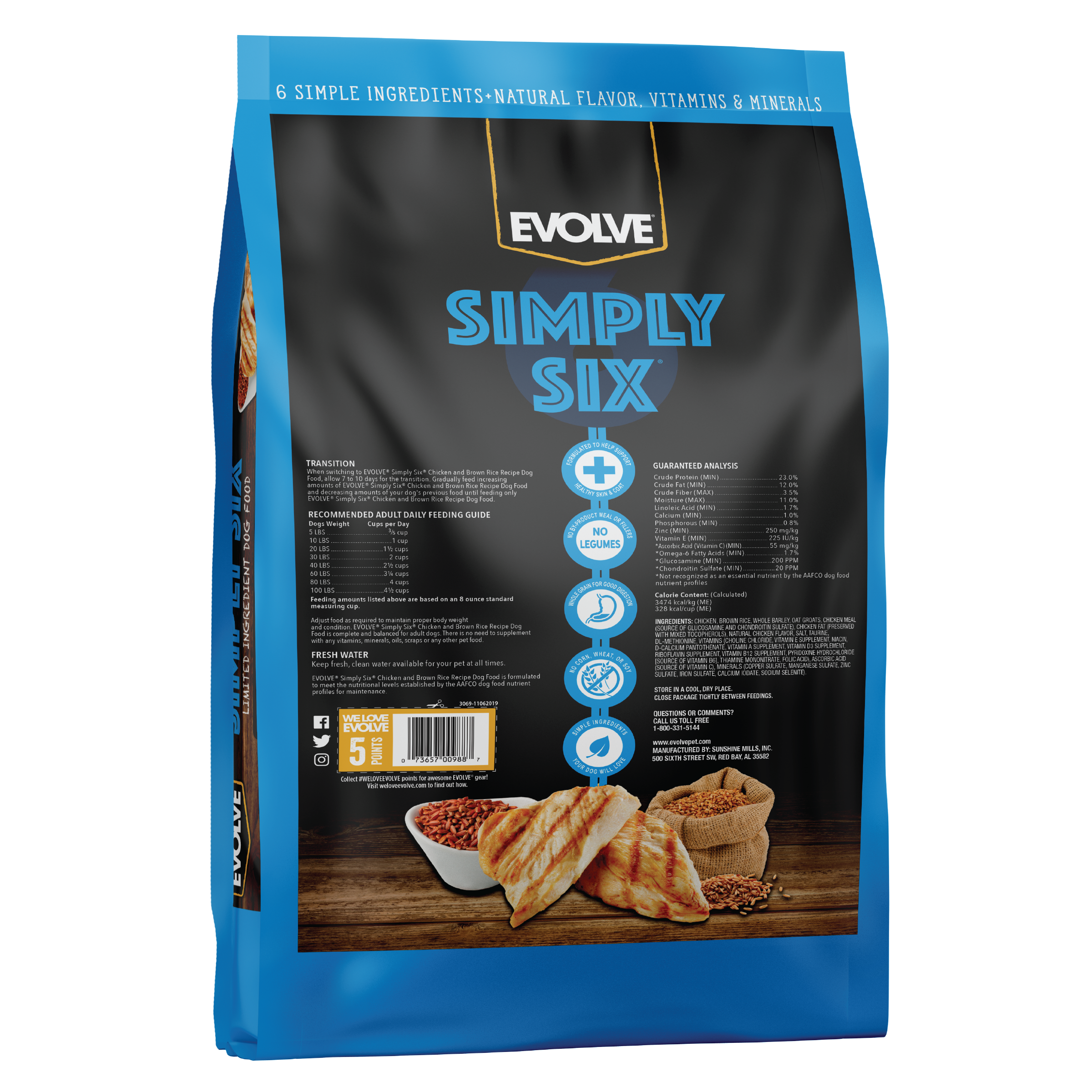 chicken and brown rice dog food, 12 LB - Back Panel