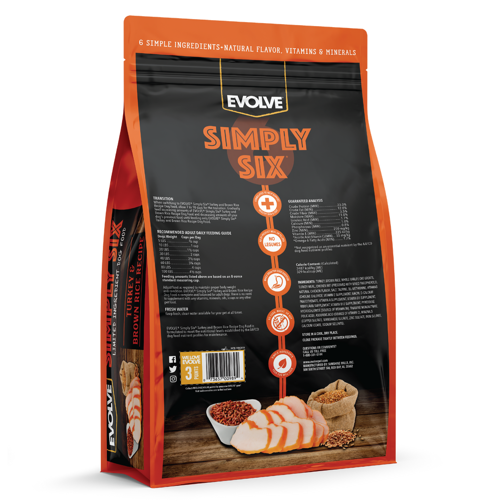 Evolve Simply Six Turkey & Brown Rice Recipe Dry Dog Food | 4 LB, 12 LB