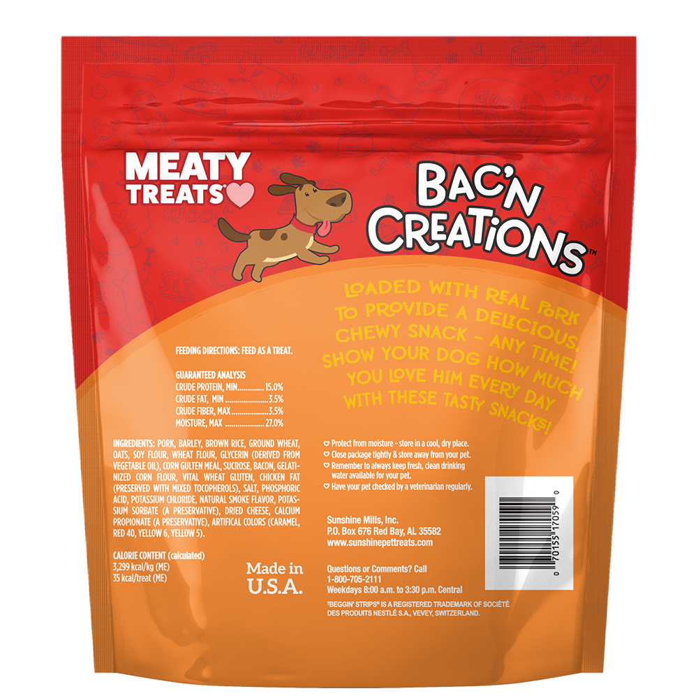 Meaty Treats Bak'n Creations Bacon & Cheese Dog Treats Soft Dog Treats | 6 oz, 25 oz