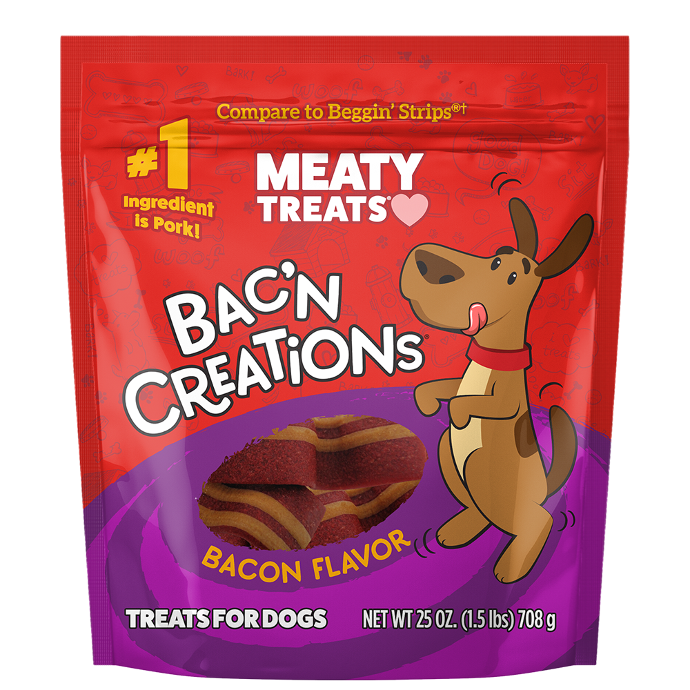 Meaty Treats Bak'n Creations Bacon Dog Treats Soft Dog Treats | 6 oz, 25 oz