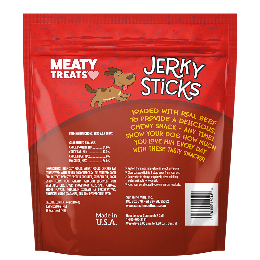 Meaty Treats Beef & Pepperoni Flavor Jerky Sticks for Dogs Soft Dog Treats | 22.5 oz, 5.6 oz
