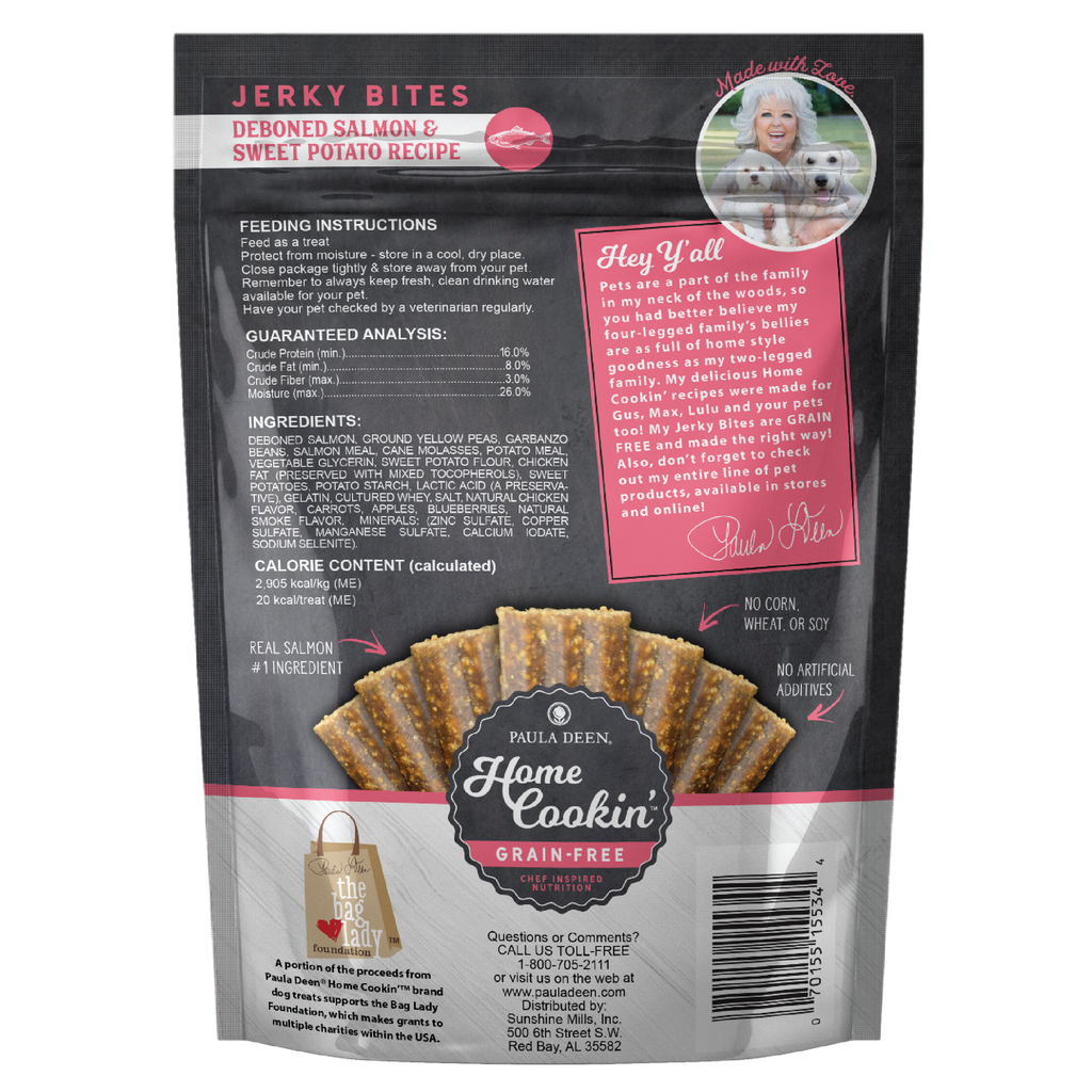 Paula Deen Home Cookin' Grain Free Deboned Salmon & Sweet Potato Jerky Bites Soft Dog Treats | 12 oz