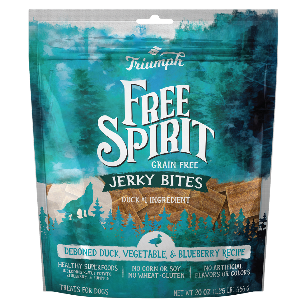 Triumph Free Spirit Grain Free Duck, Vegetable, & Blueberry Recipe Jerky Bites Dog Treats | 20 oz