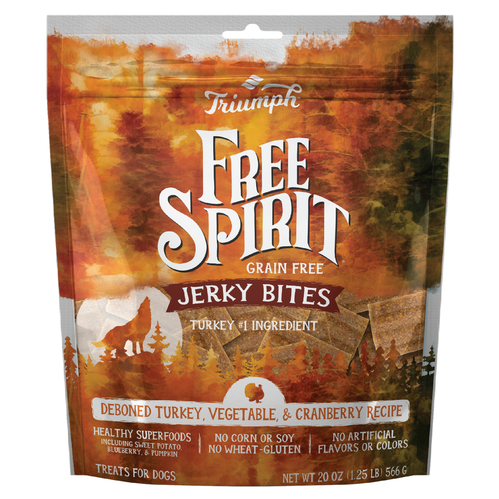 Triumph Free Spirit Grain Free Turkey, Vegetable & Cranberry Recipe Jerky Bites Dog Treats | 20 oz