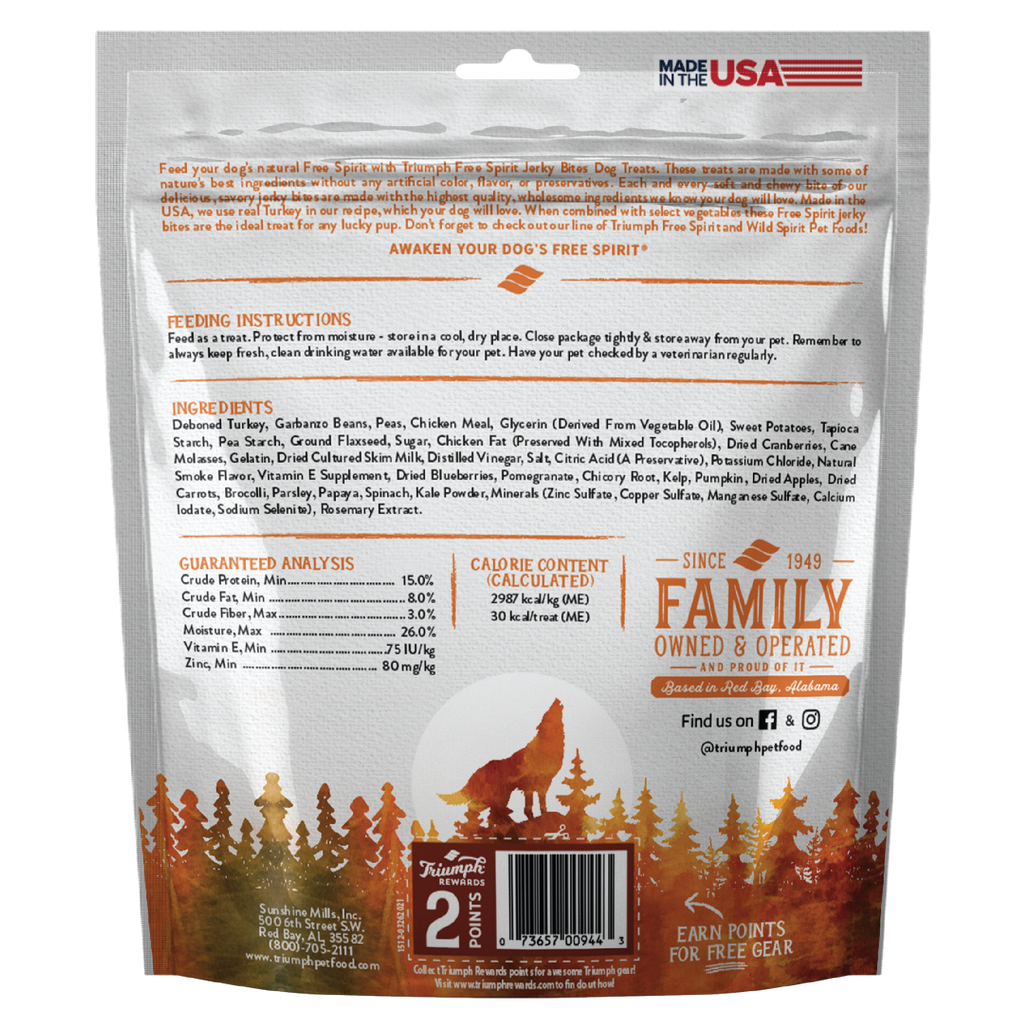 Triumph Free Spirit Grain Free Turkey, Vegetable & Cranberry Recipe Jerky Bites Dog Treats | 20 oz
