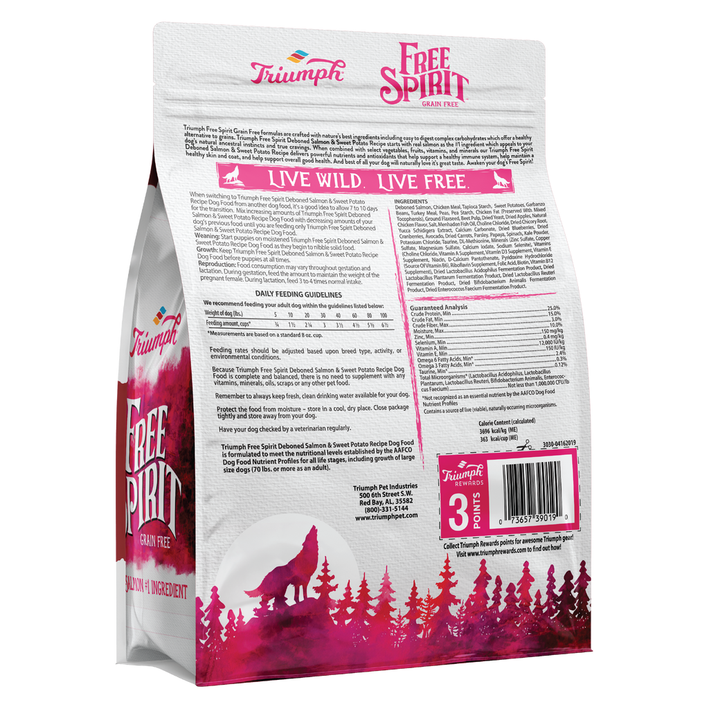 Triumph Free Spirit Grain Free Salmon & Sweet Potato Recipe Dry Dog Food | 3 LB, 13 LB, 26 LB