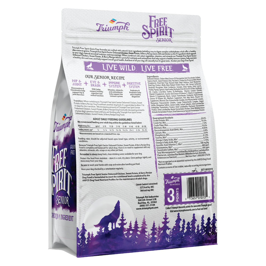 Deboned Chicken, Sweet Potato, & Berry Senior Dog Food | 3 LB, 13 LB, 26 LB | Triumph