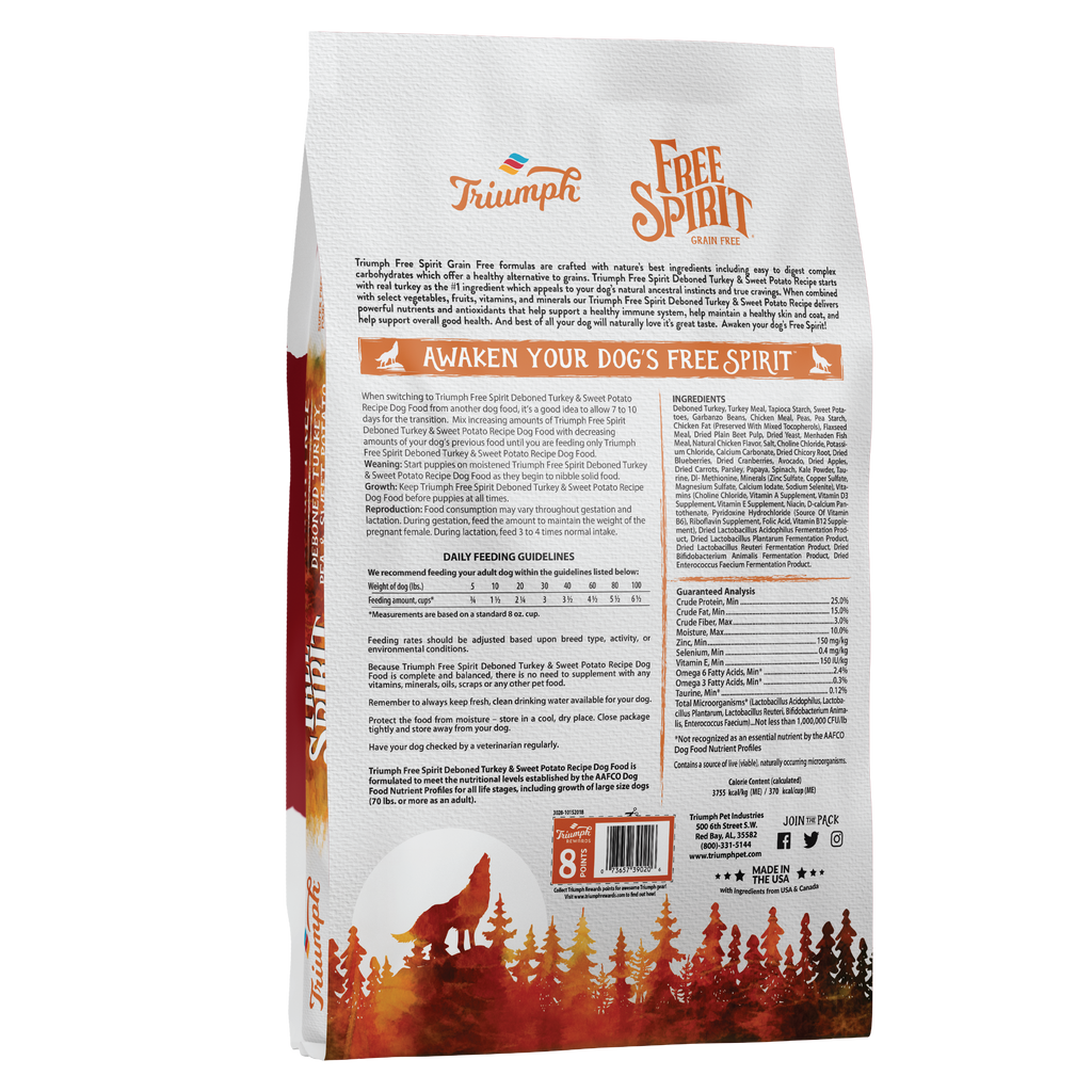 Triumph Free Spirit Grain Free Turkey, Pea, & Sweet Potato Recipe Dry Dog Food | 3 LB, 14 LB, 26 LB