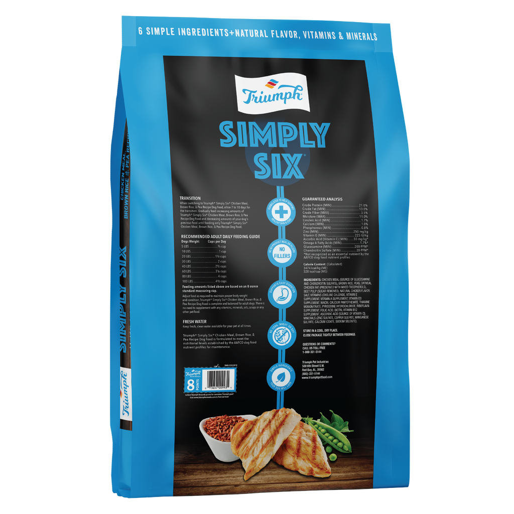 Triumph Simply Six Chicken, Brown Rice, & Pea Recipe Dry Dog Food | 3 LB, 14 LB, 28 LB