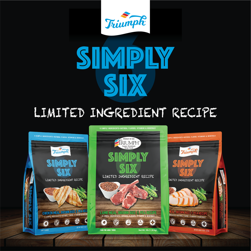 Simply Six Chicken, Brown Rice, & Pea Dog Food | 3 LB, 14 LB, 28 LB | Triumph