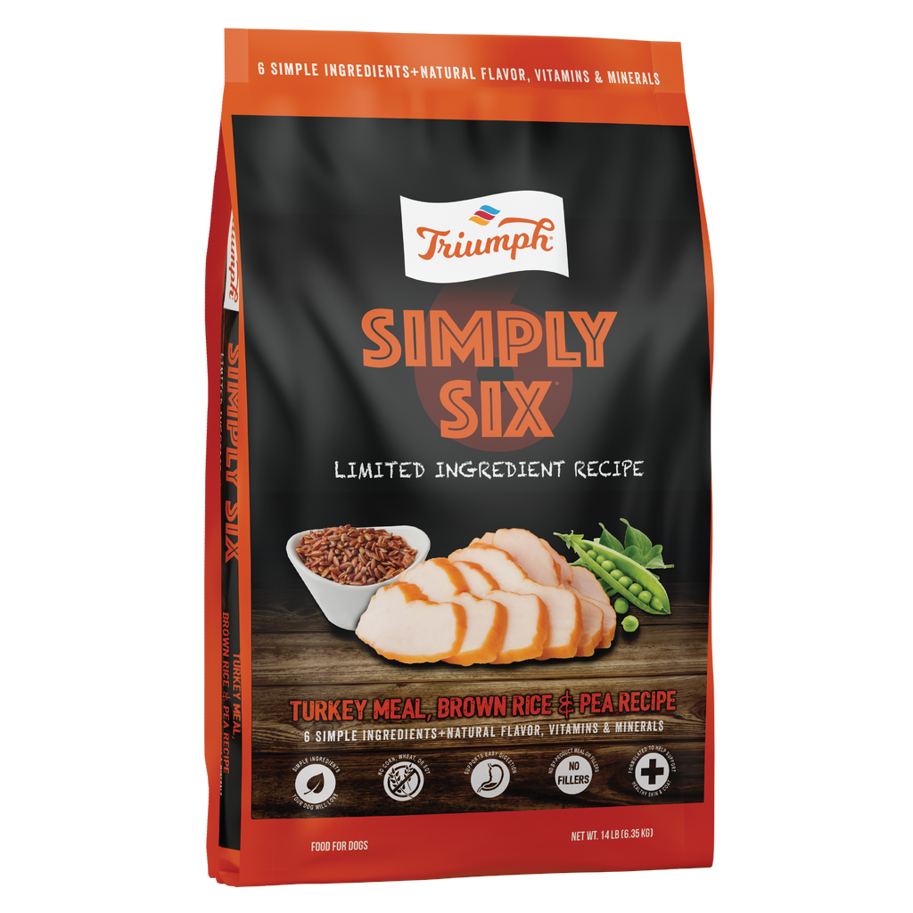 Simply Six Turkey, Brown Rice, & Pea Dog Food | 3 LB, 14 LB, 28 LB | Triumph