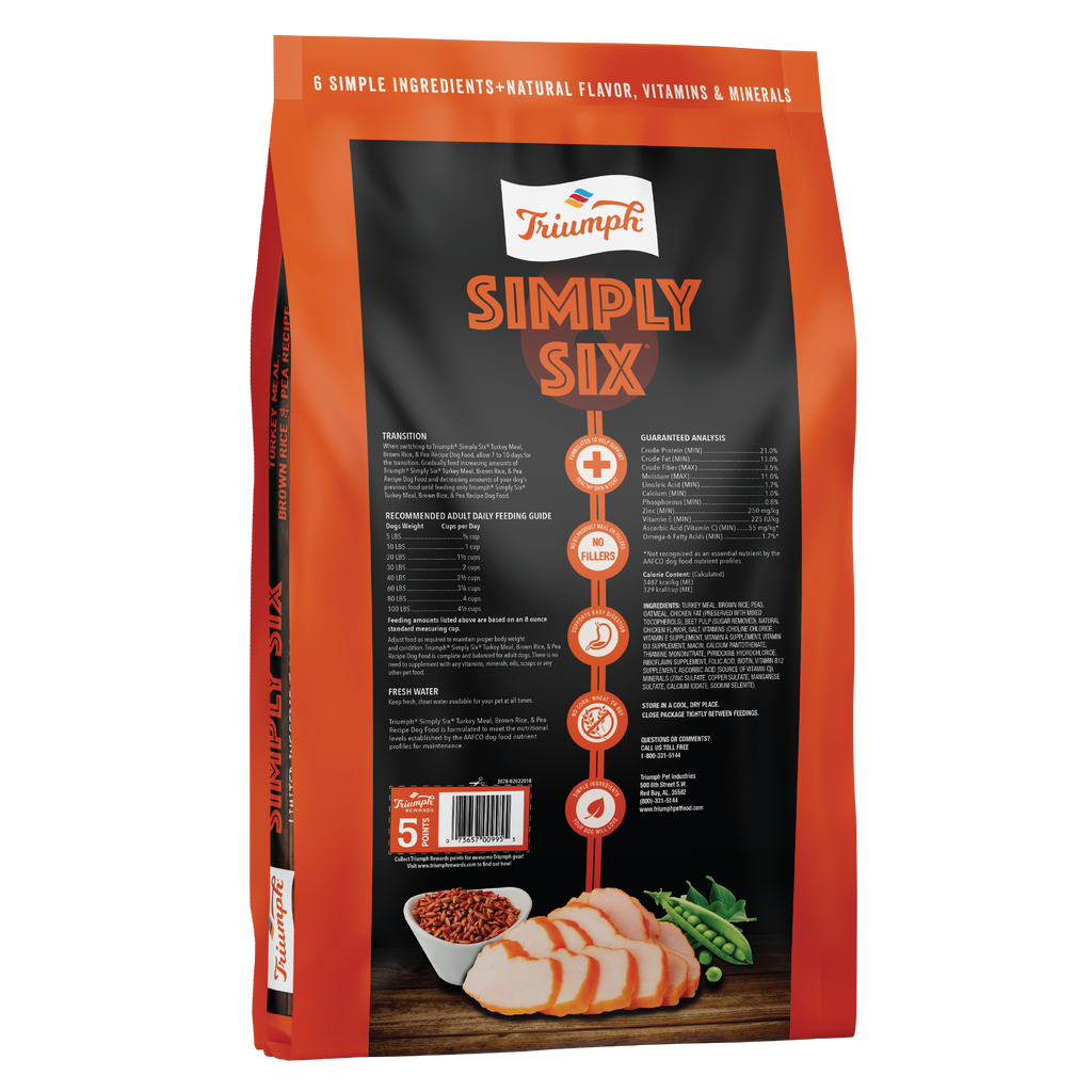 Triumph Simply Six Turkey, Brown Rice, & Pea Recipe Dry Dog Food | 3 LB, 14 LB, 28 LB