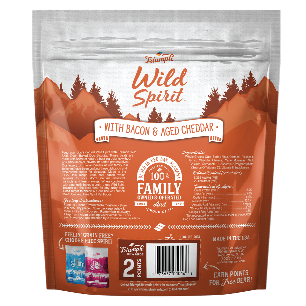 Triumph Wild Spirit Small Batch Biscuits - Bacon & Aged Cheddar Biscuit Dog Treats | 16 oz