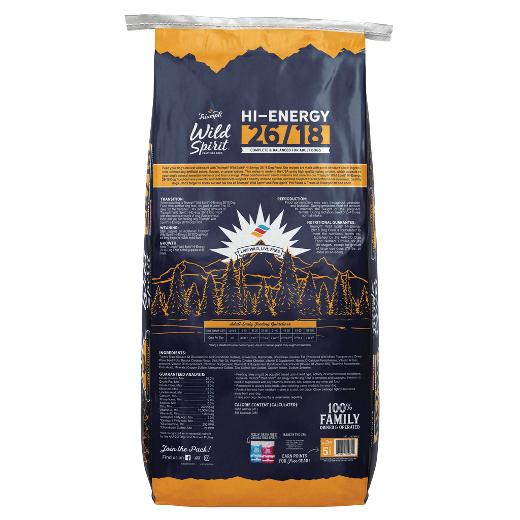 Triumph Wild Spirit Hi-Energy 26/18 Dry Dog Food | 40 LB