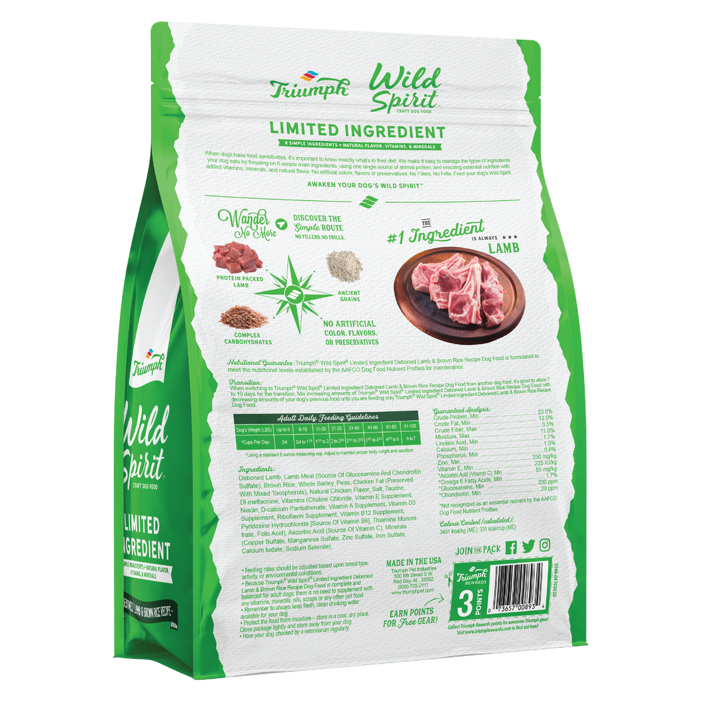 Limited Ingredient Lamb & Brown Rice Dog Food | 13 LB, 26 LB | Triumph