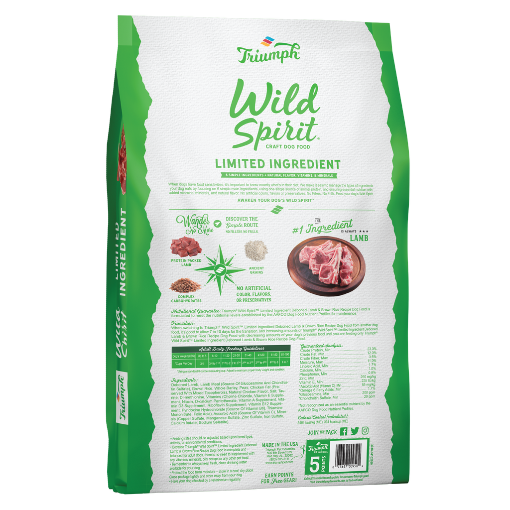 Limited Ingredient Lamb & Brown Rice Dog Food | 26 LB | Triumph